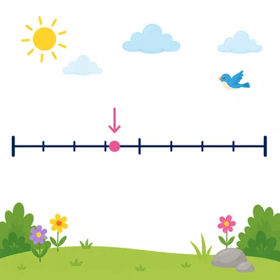 Blank number line showing a point just before the midpoint rounding down.