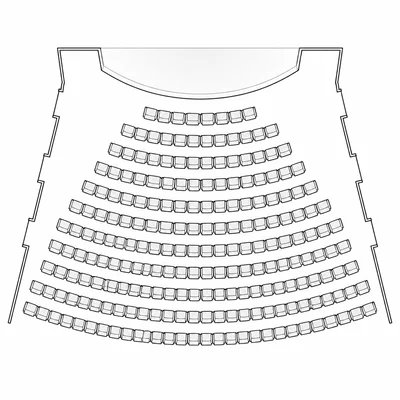 Overhead diagram of theater rows where each row has more seats than the row in front.