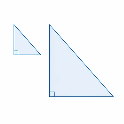 Two similar right triangles, one twice the size of the other.