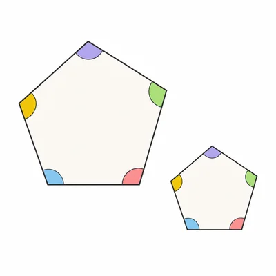 Two similar pentagons, one larger than the other, with matching angles.