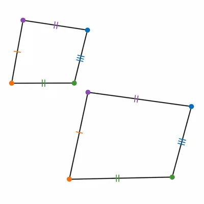 Two similar quadrilaterals with corresponding sides marked.