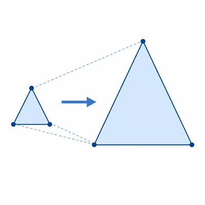 A triangle enlarged to a larger similar triangle.