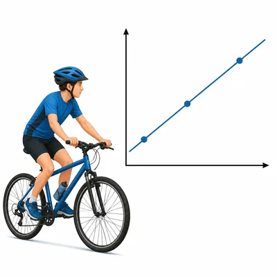 Bicyclist with an unlabeled graph showing three points on a straight rising line.