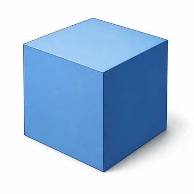 A cube with equal square faces shown in three-quarter view.