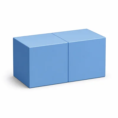 Two identical cubes joined face-to-face forming one rectangular block.