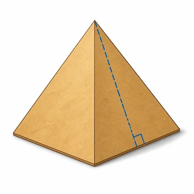 A square pyramid with its triangular faces and slant height indicated visually.