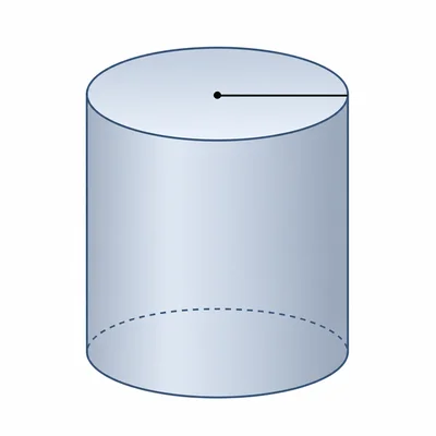 An upright cylinder with a radius line shown on the top circle.