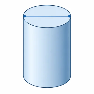 An upright cylinder with a diameter line shown across the top circle.