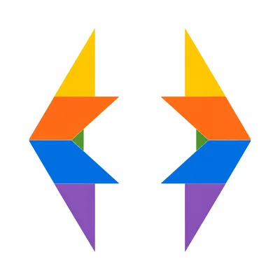 Two same-size shapes, with one flipped as a mirror image of the other.