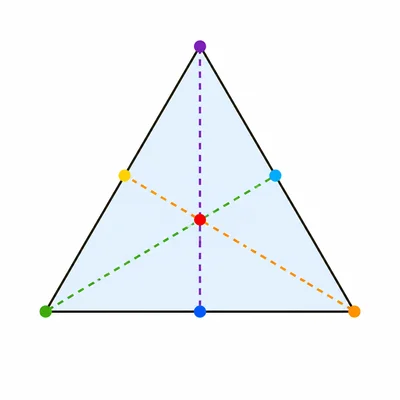 An equilateral triangle with its symmetry lines shown.