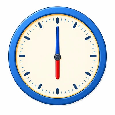 Analog clock showing the minute hand at the top for 6:00.
