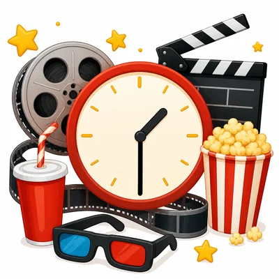 Movie-themed picture with a clock showing 1:30.