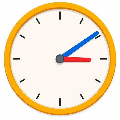 Analog clock showing the hour hand just past three and the minute hand on two.