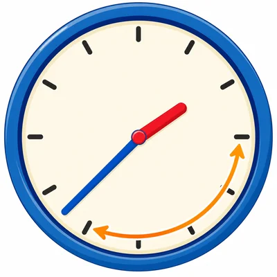 Clock at one forty with an arrow showing ten minutes later.