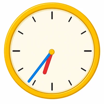 Analog clock with the minute hand on eight and the hour hand between six and seven.
