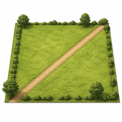 Rectangular field with a diagonal path across it.