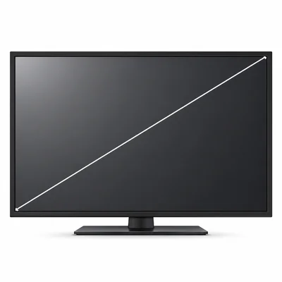 Television screen with a diagonal line across it.