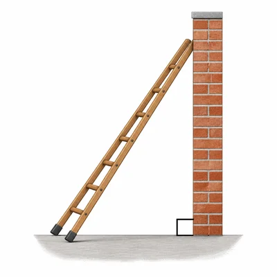 Ladder leaning against a wall forming a right triangle.