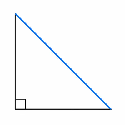 Unlabeled right triangle with a highlighted hypotenuse.
