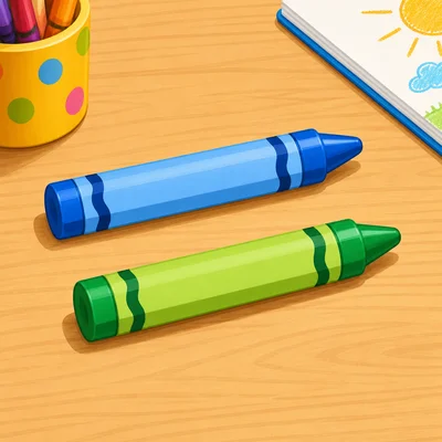 Two crayons lie side by side without crossing.