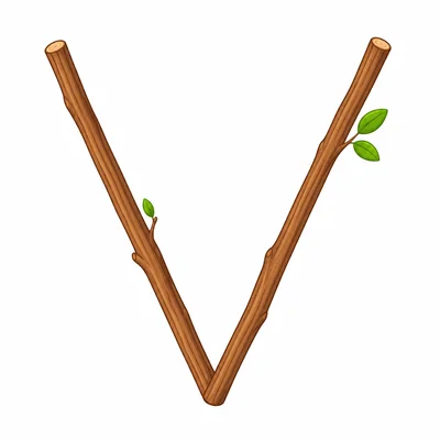 Two sticks meet at one end and form a slanted angle.