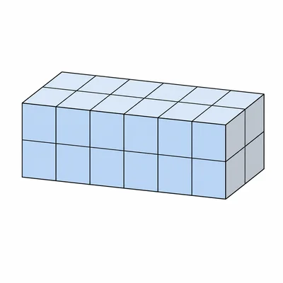 A unit-cube rectangular prism two cubes long, six cubes wide, and two cubes tall.