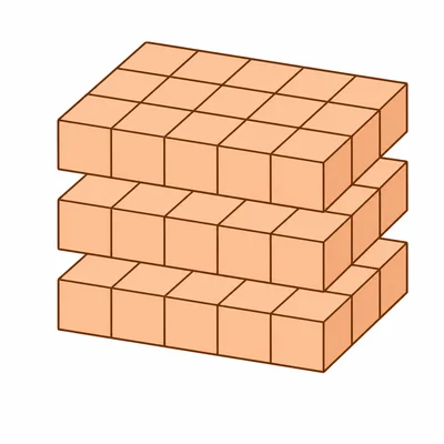 A rectangular prism with layers made of five cubes per row and three rows per layer.