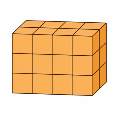 A rectangular prism with a front face four cubes across and three cubes tall, extending two cubes deep.