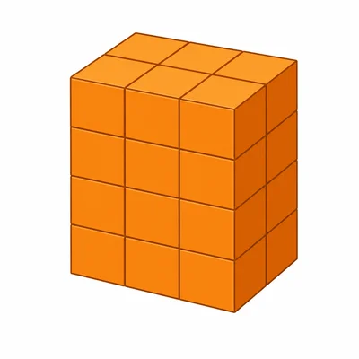 A four-layer rectangular prism with six unit cubes in each layer.