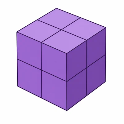 A cube stack made of unit cubes, two cubes long, two cubes wide, and two cubes tall.