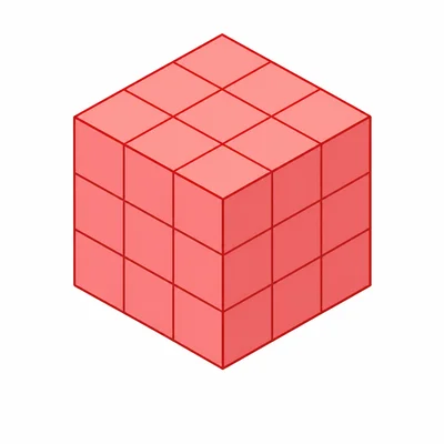A rectangular prism with a three-by-three base and equal stacked layers of unit cubes.