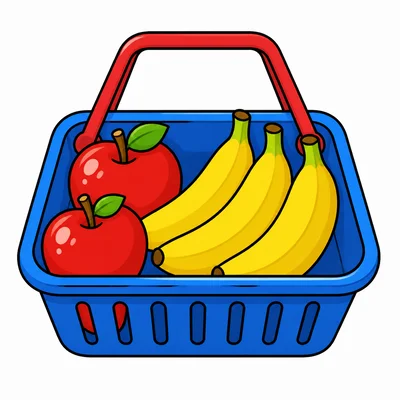 A basket with 2 apples and 3 bananas.