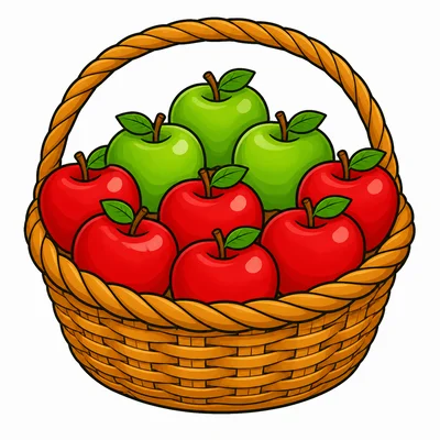 A basket with 3 green apples and 6 red apples.
