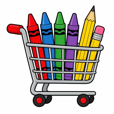 A cart with 4 crayons and 1 pencil.