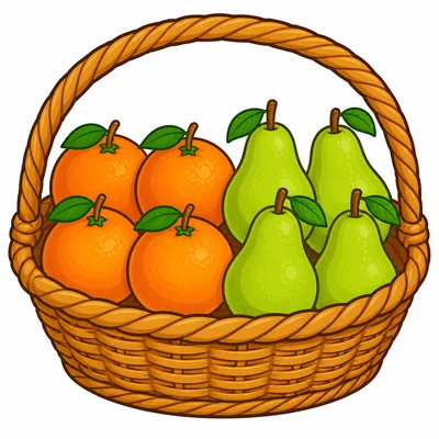 A basket with 4 oranges and 4 pears.