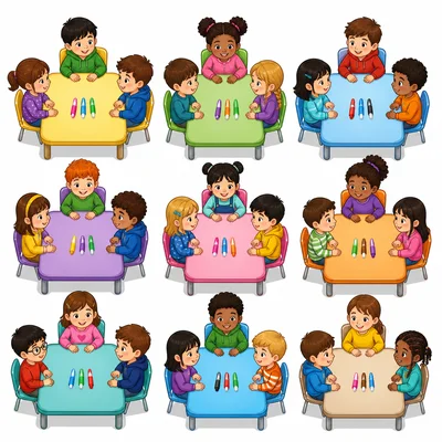 Twenty-seven markers shared equally among nine tables.
