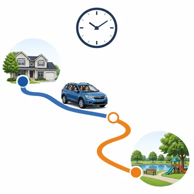 Family car on a two-part route with a clock symbol.