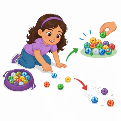 Sofia gains some marbles and then loses some.