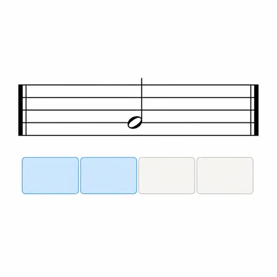 A half note fills two of four equal beat blocks in a measure.