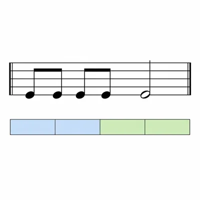 A measure with four eighth notes and one half note filling four beats.