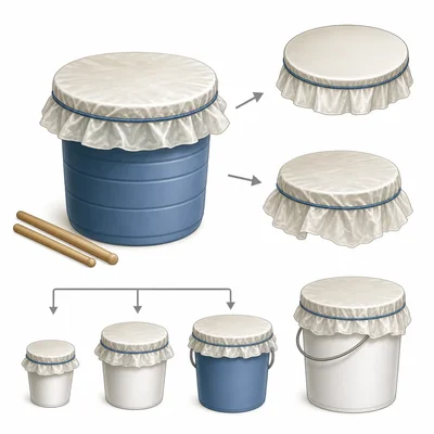 A homemade drum with different cover tightness and container size options.