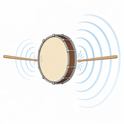 A drum producing small sound waves when hit softly and larger waves when hit harder.