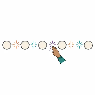 Percussion accents appear between steady beat markers to show syncopation.