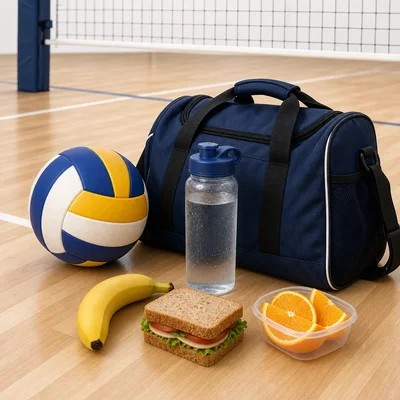Volleyball tournament supplies with water and healthy snacks.