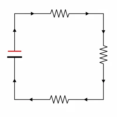 A series circuit with equal current arrows throughout the loop.