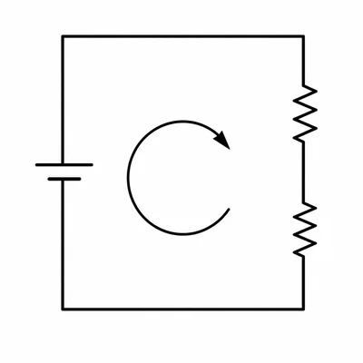 A single-loop circuit with a battery and two series resistors.