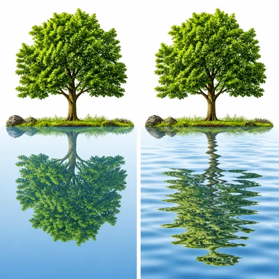 Calm water shows a clearer reflection than wavy water.