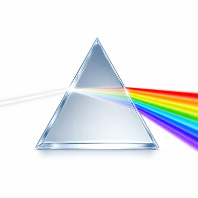 White light passes through a prism and spreads into rainbow colors.