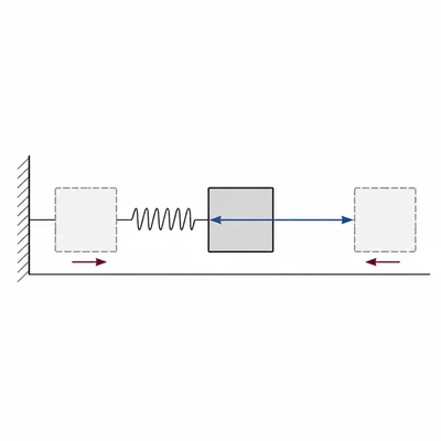 Mass-spring oscillator showing fastest motion at the center and acceleration near extremes.