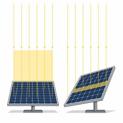 Two solar panels under sunlight, one aimed directly at the Sun and one tilted at an angle.